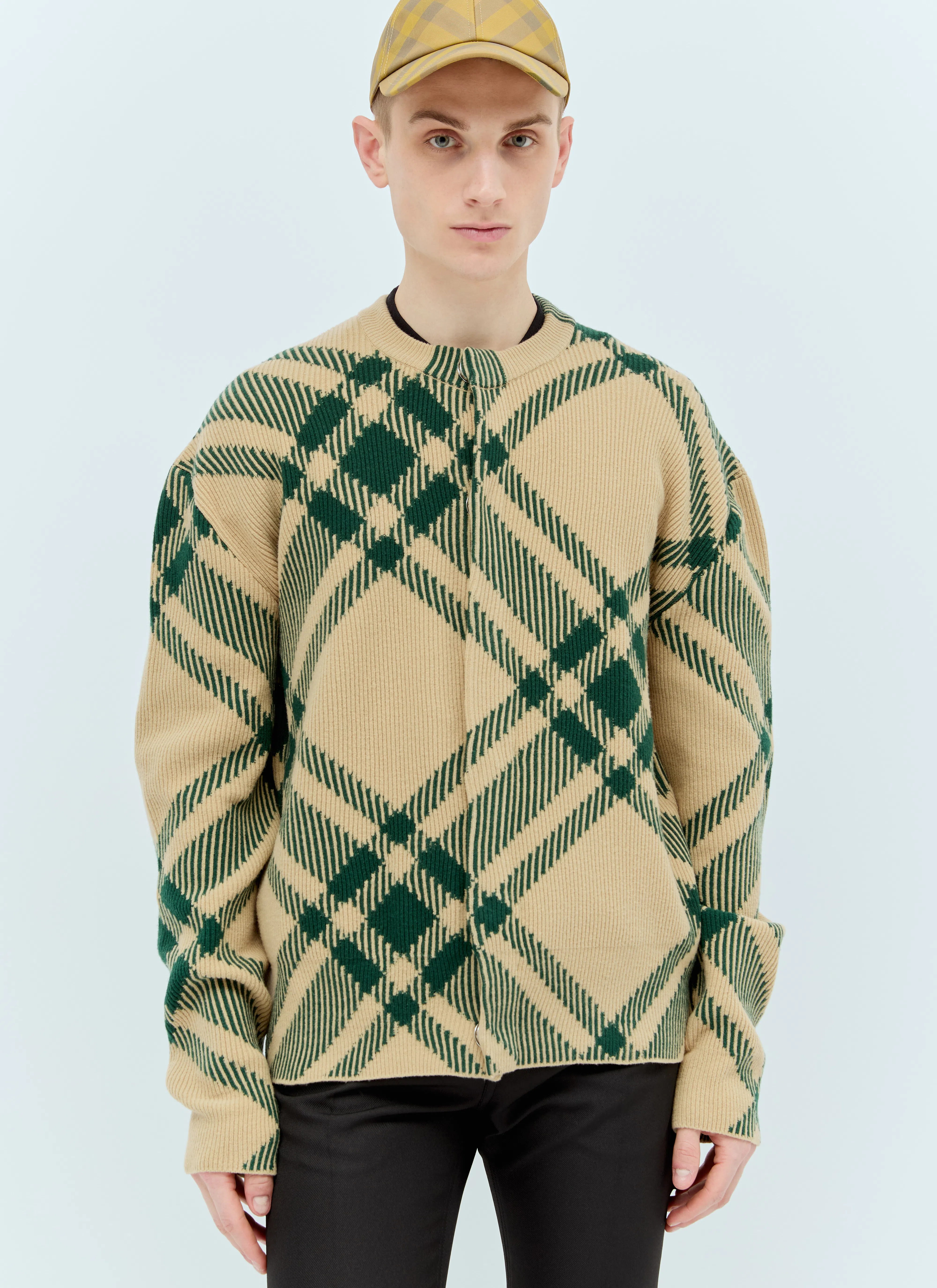 BURBERRY Check Pattern Cardigan Jacket In Flax Ip Check