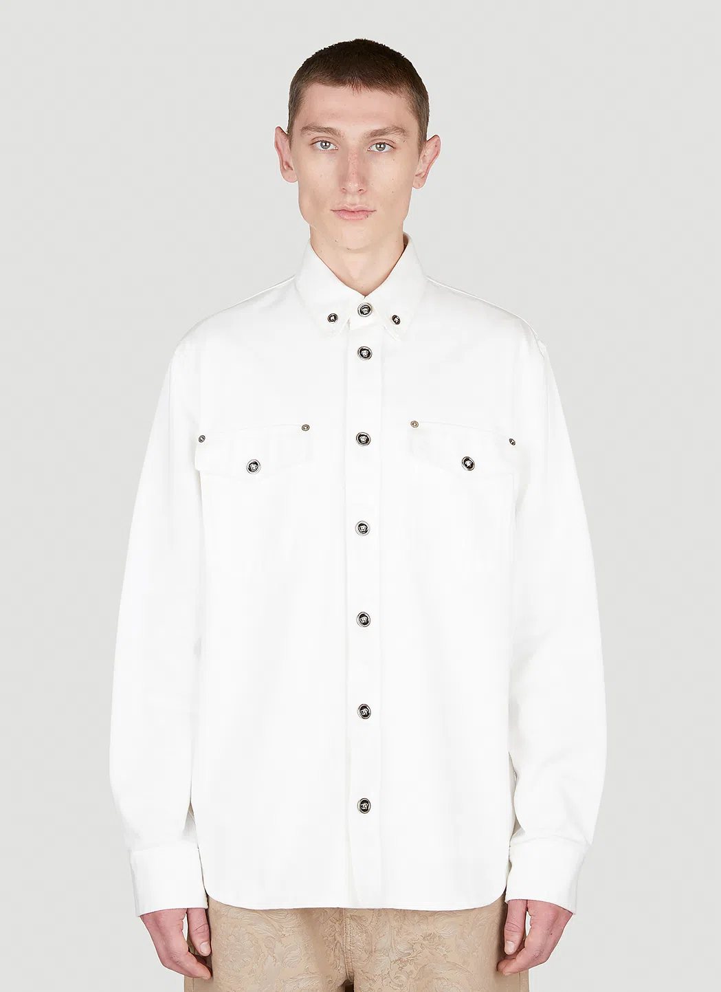 VERSACE White Medusa Head Buttons Denim Shirt