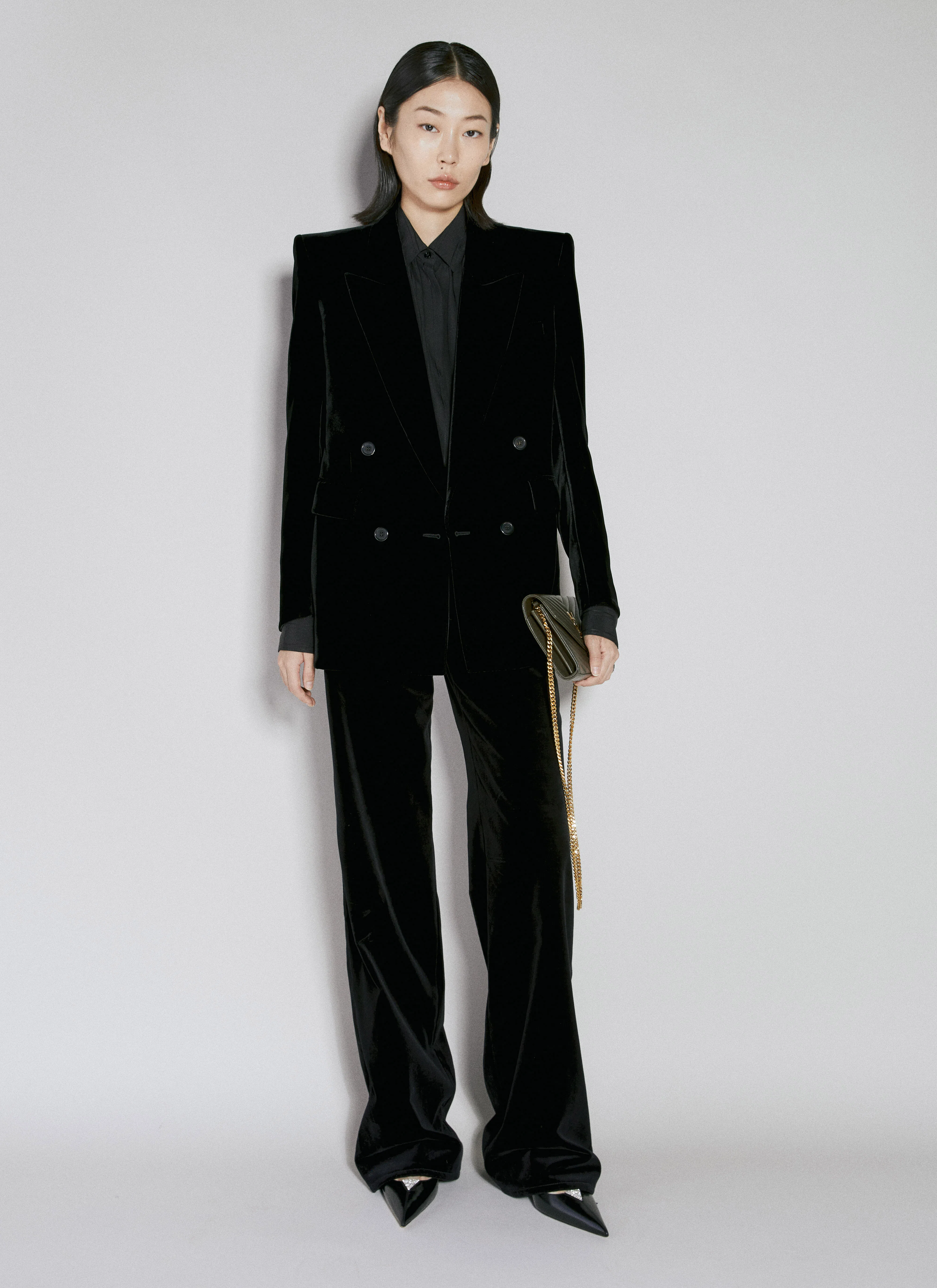 SAINT LAURENT Double-breasted Jacket In Velvet In Red