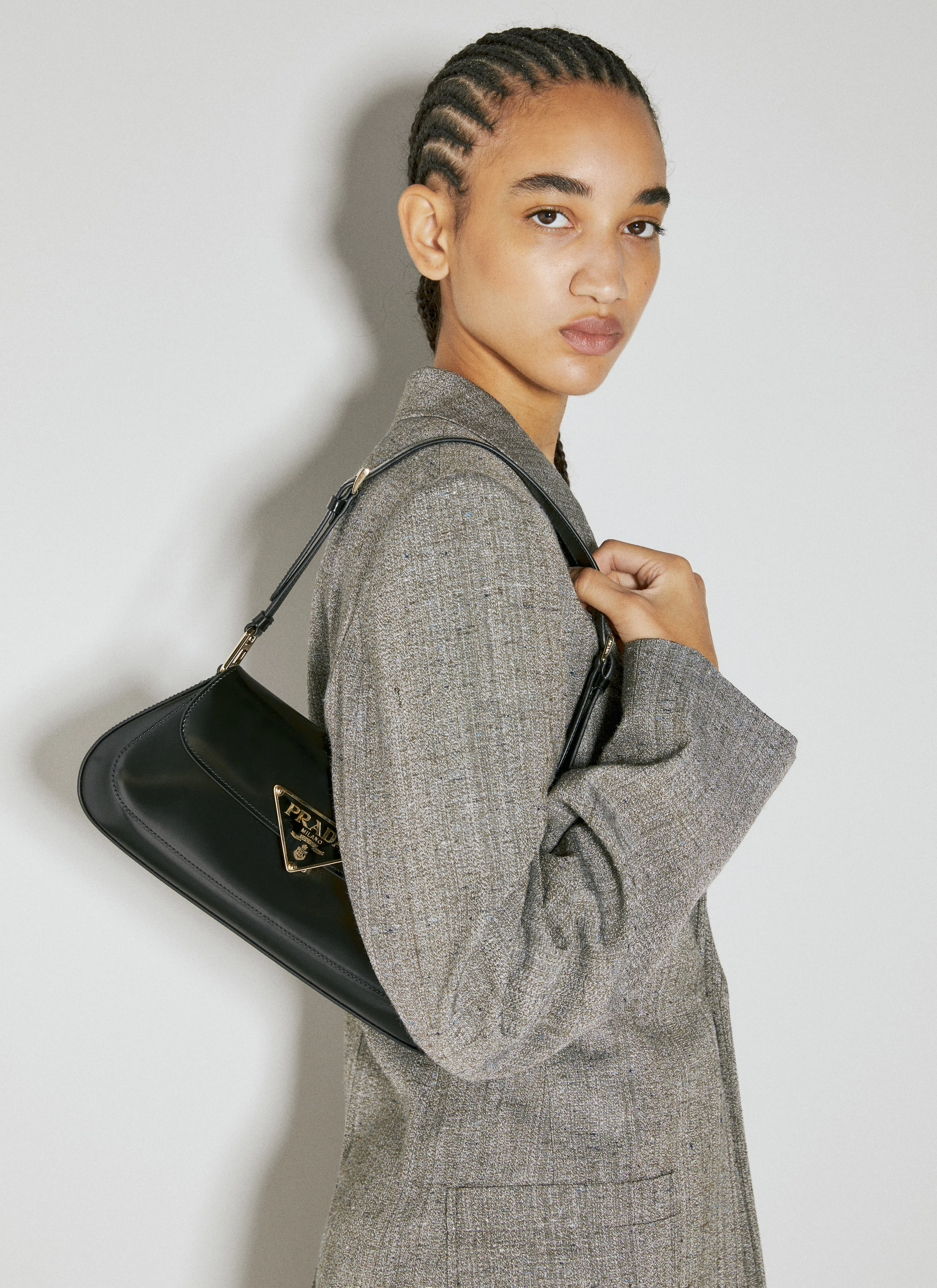 PRADA 75mm Triangle-logo Leather Pumps In Black