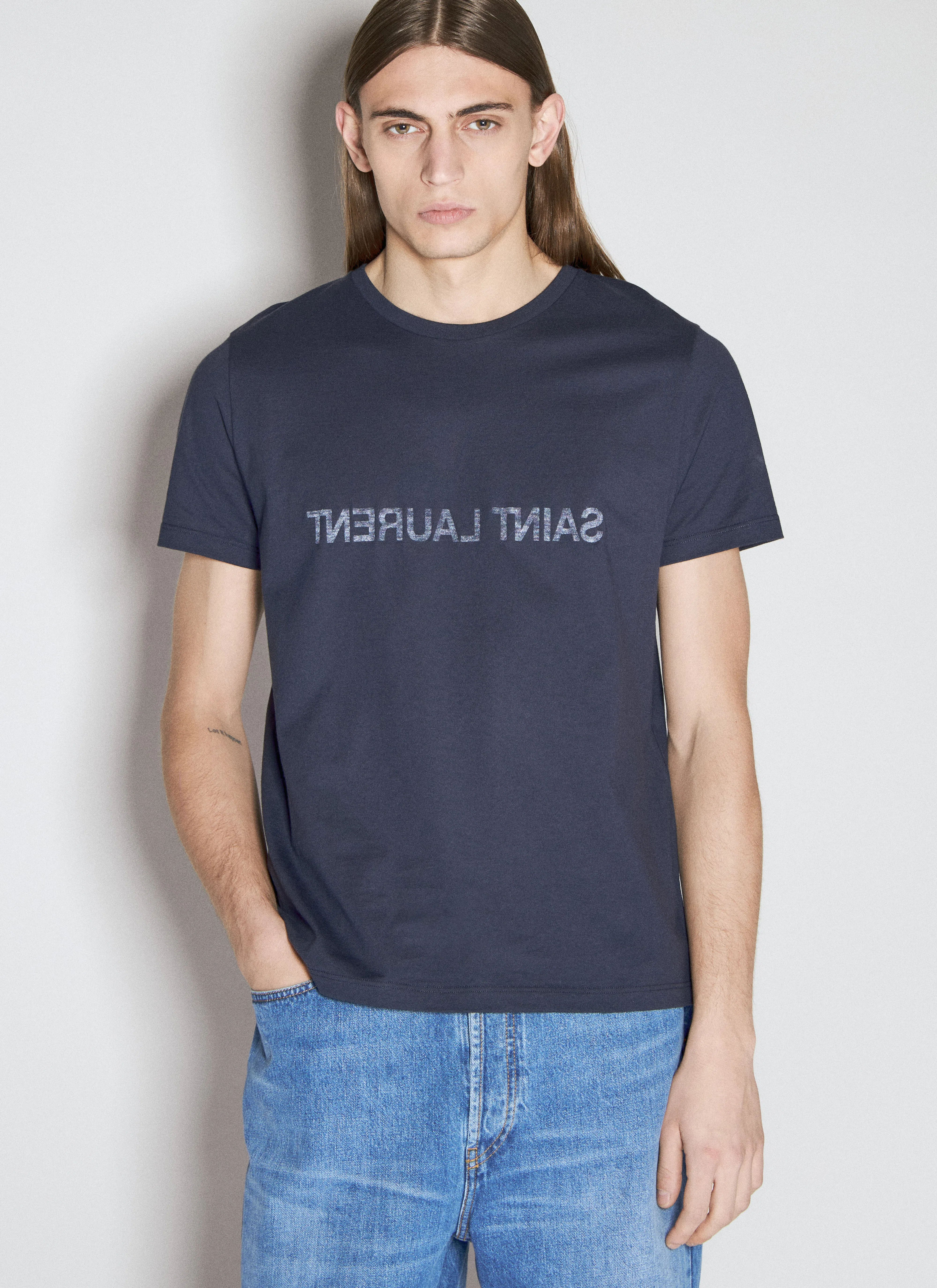 SAINT LAURENT Reverse Logo T-shirt In Black