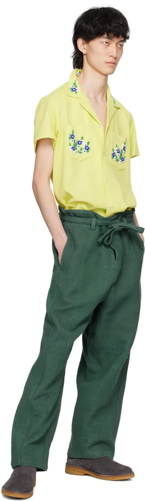 BODE Mens Beaded Chicory Short-sleeve Shirt In Yellow