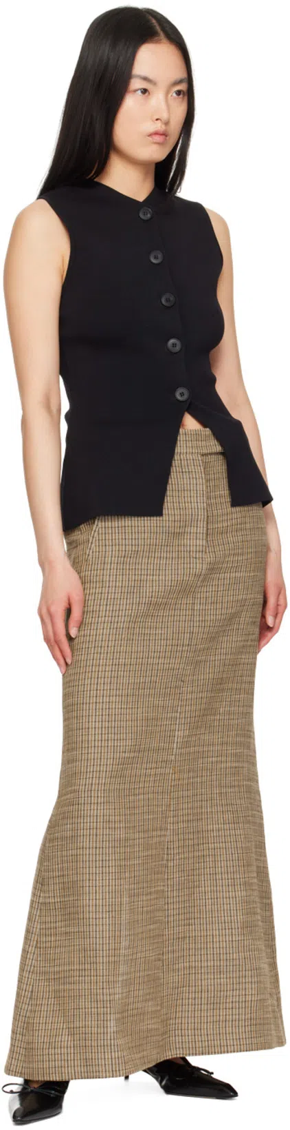 ACNE STUDIOS Embroidered Checked Linen-blend Maxi Skirt In Bph Multi Brown