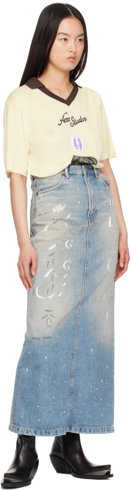 ACNE STUDIOS Blue Paint Splatter Denim Maxi Skirt