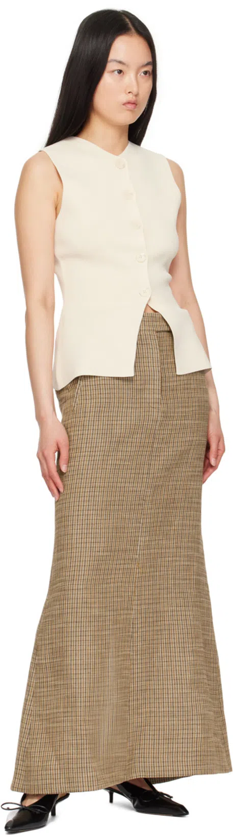 ACNE STUDIOS Embroidered Checked Linen-blend Maxi Skirt In Bph Multi Brown