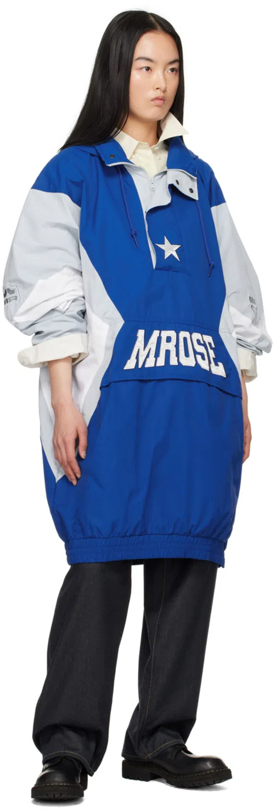 MARTINE ROSE Blue & Gray Patch Jacket In Blue / Grey / White