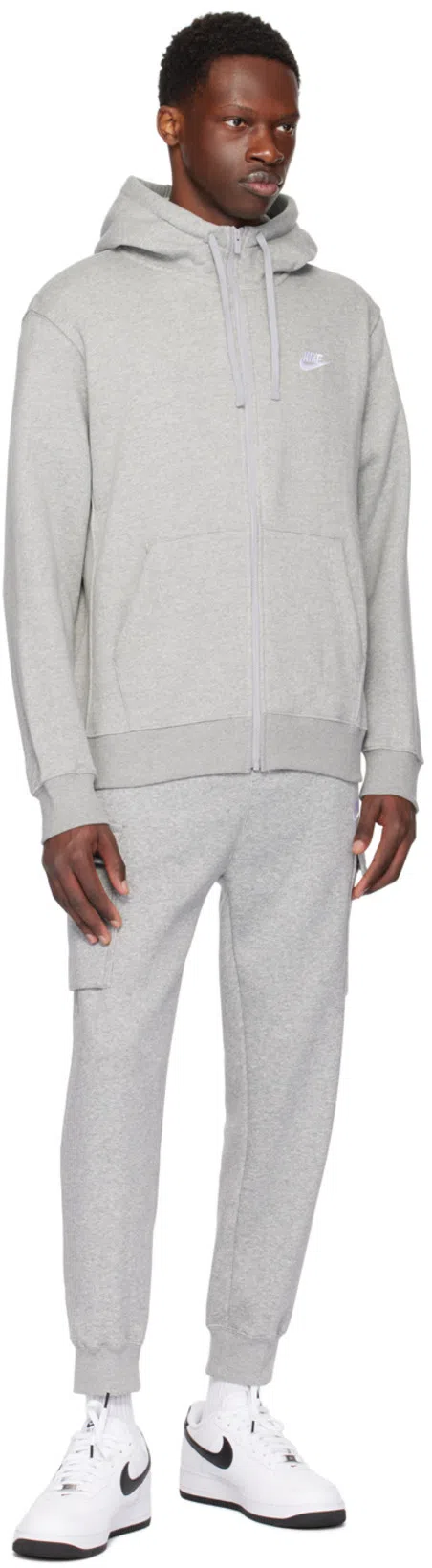 NIKE Grey Fleece Sportswear Club Cargo Lounge Pants In Dark Grey Heather/dark Steel Grey/white