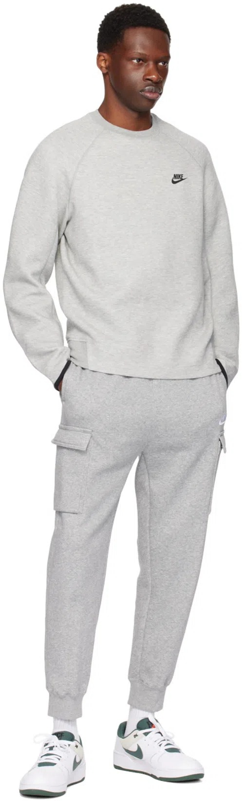 NIKE Grey Fleece Sportswear Club Cargo Lounge Pants In Dark Grey Heather/dark Steel Grey/white