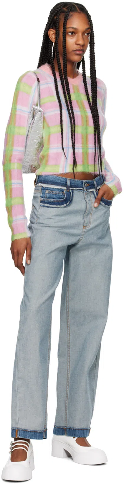 MARNI Panelled Mid-rise Wide-leg Jeans In Azure