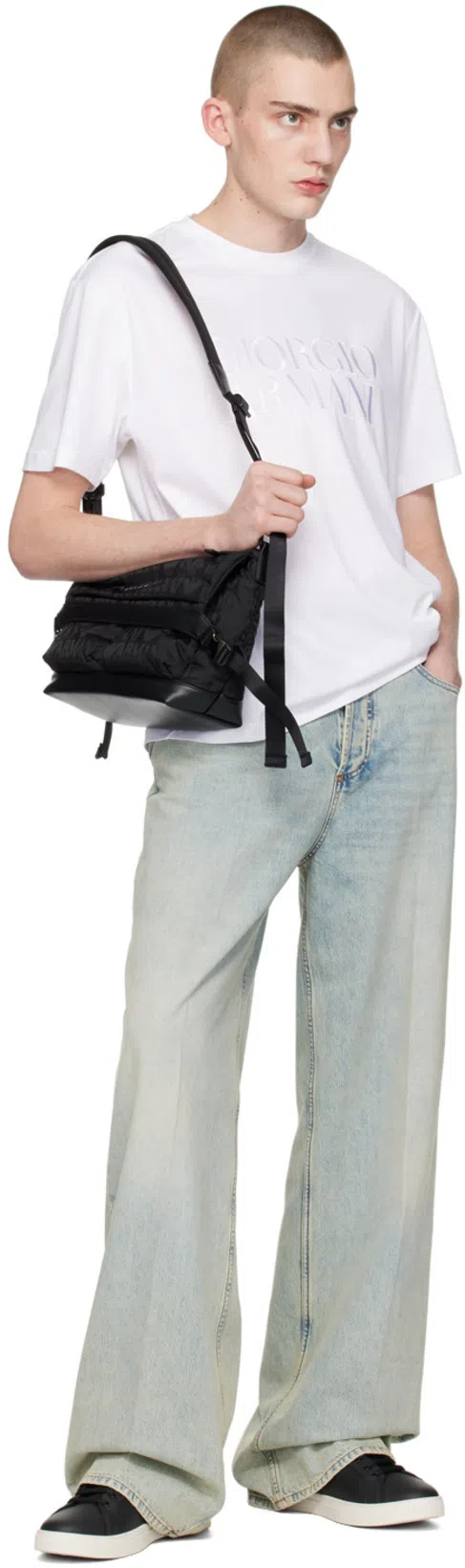 GIORGIO ARMANI Pure Cotton Interlock Signature Logo T-shirt In White