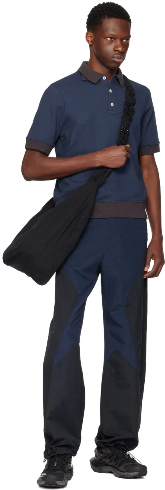 _J.L - A.L_ Navy & Black Paneled Track Pants In Black / Dark Blue