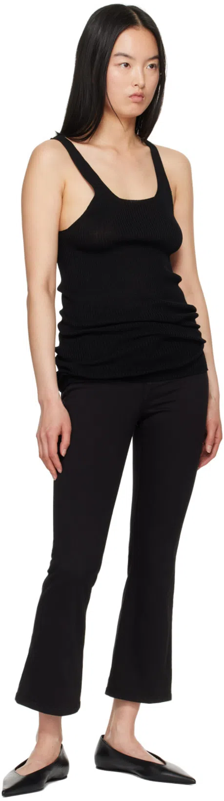 RIER Black Ribbed Tank Top In Black Silk