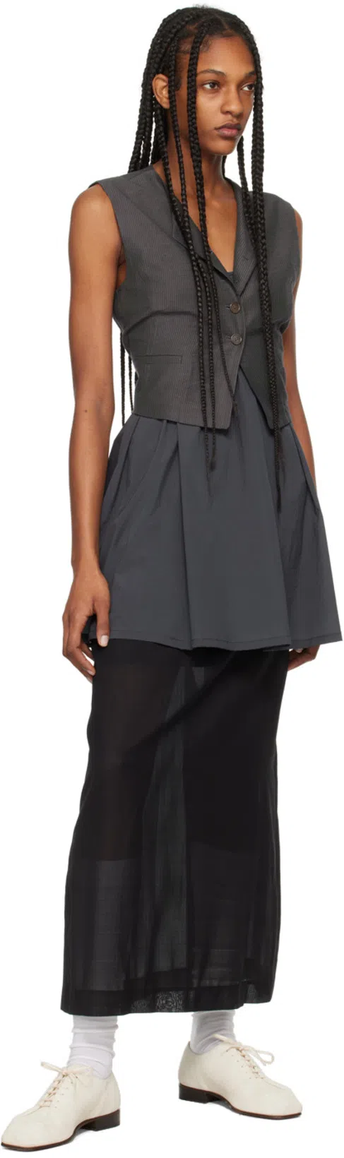 AMOMENTO Black Sheer Long Maxi Skirt