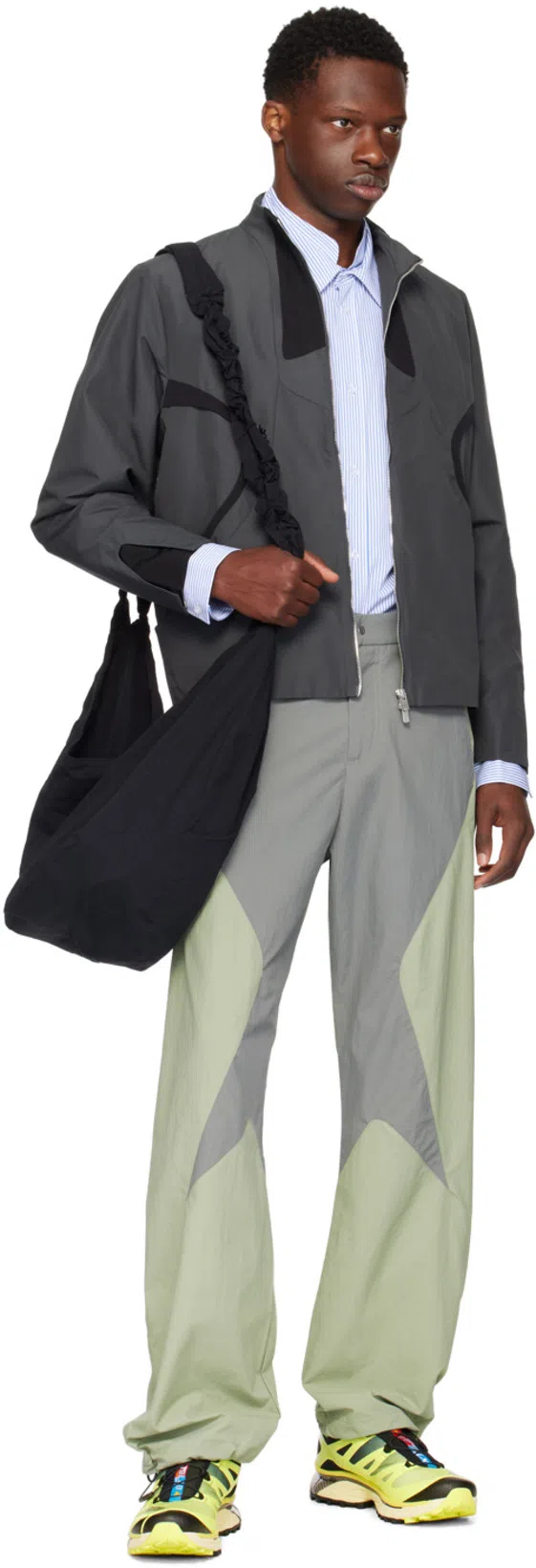 _J.L - A.L_ Gray & Green Paneled Track Pants In Grey / Green