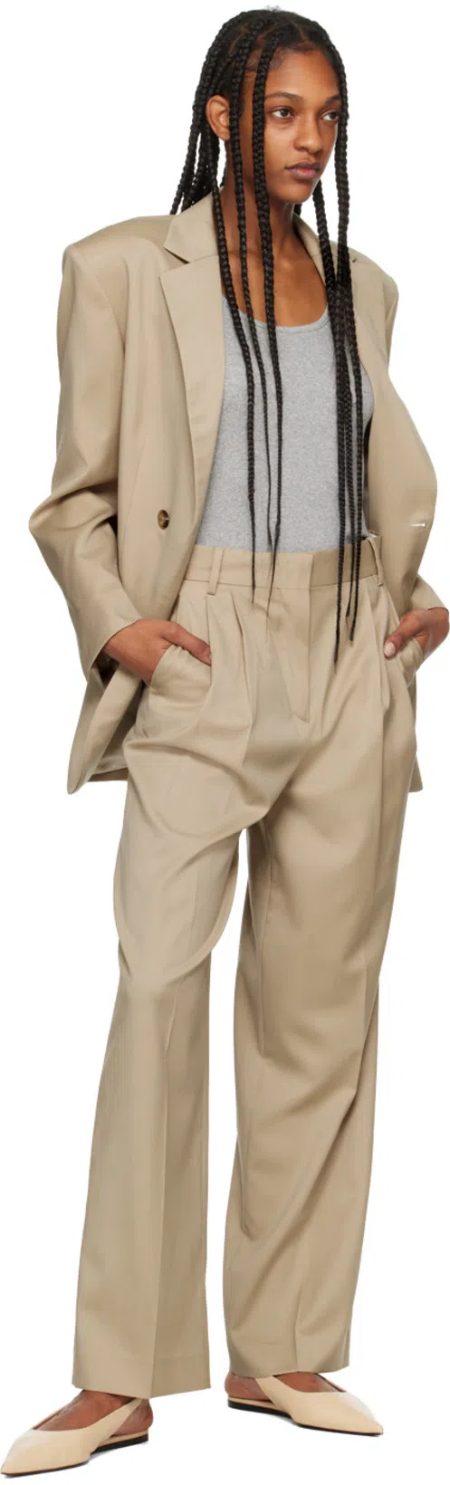 ROHE Beige Pleated Trousers In 109 Beige