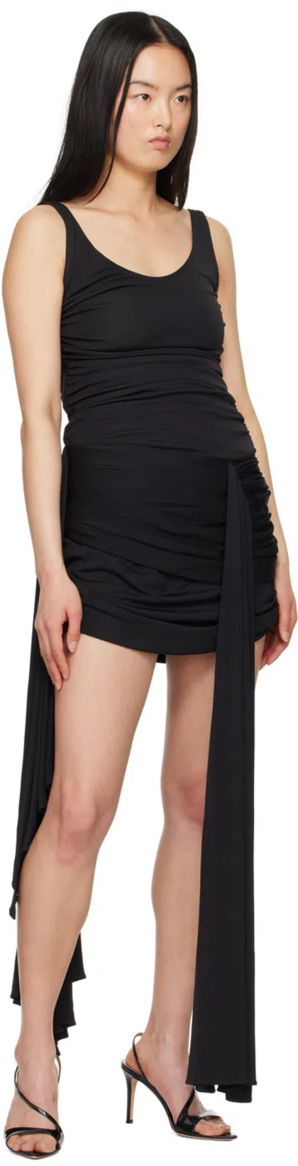 MUGLER Draped Mini Dress With Side Trains In Black