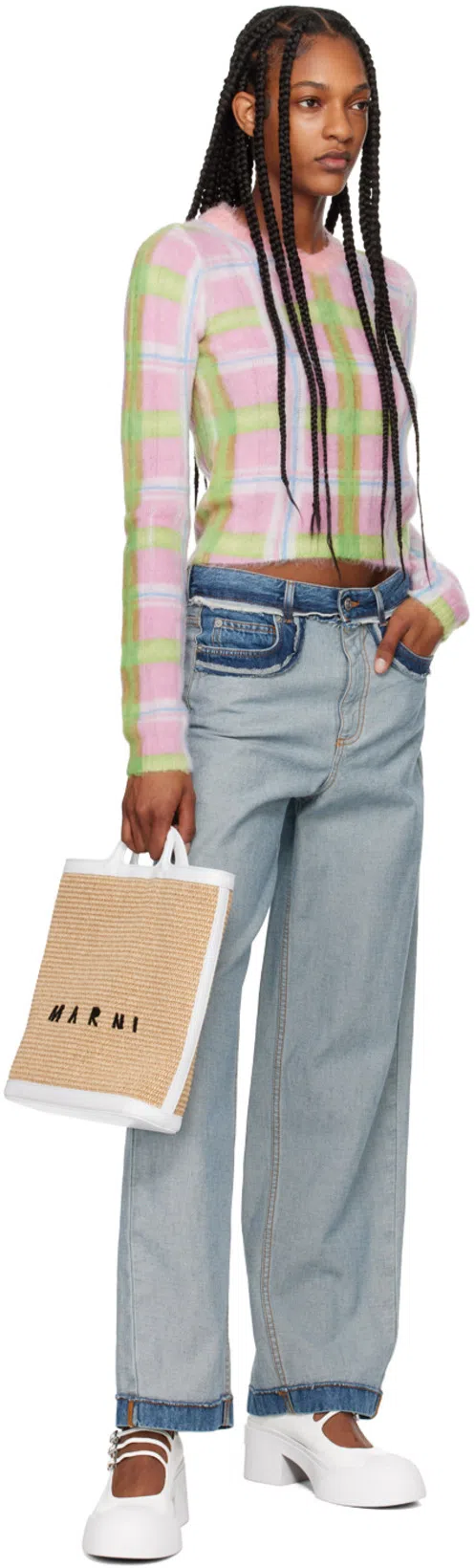 MARNI Panelled Mid-rise Wide-leg Jeans In Azure