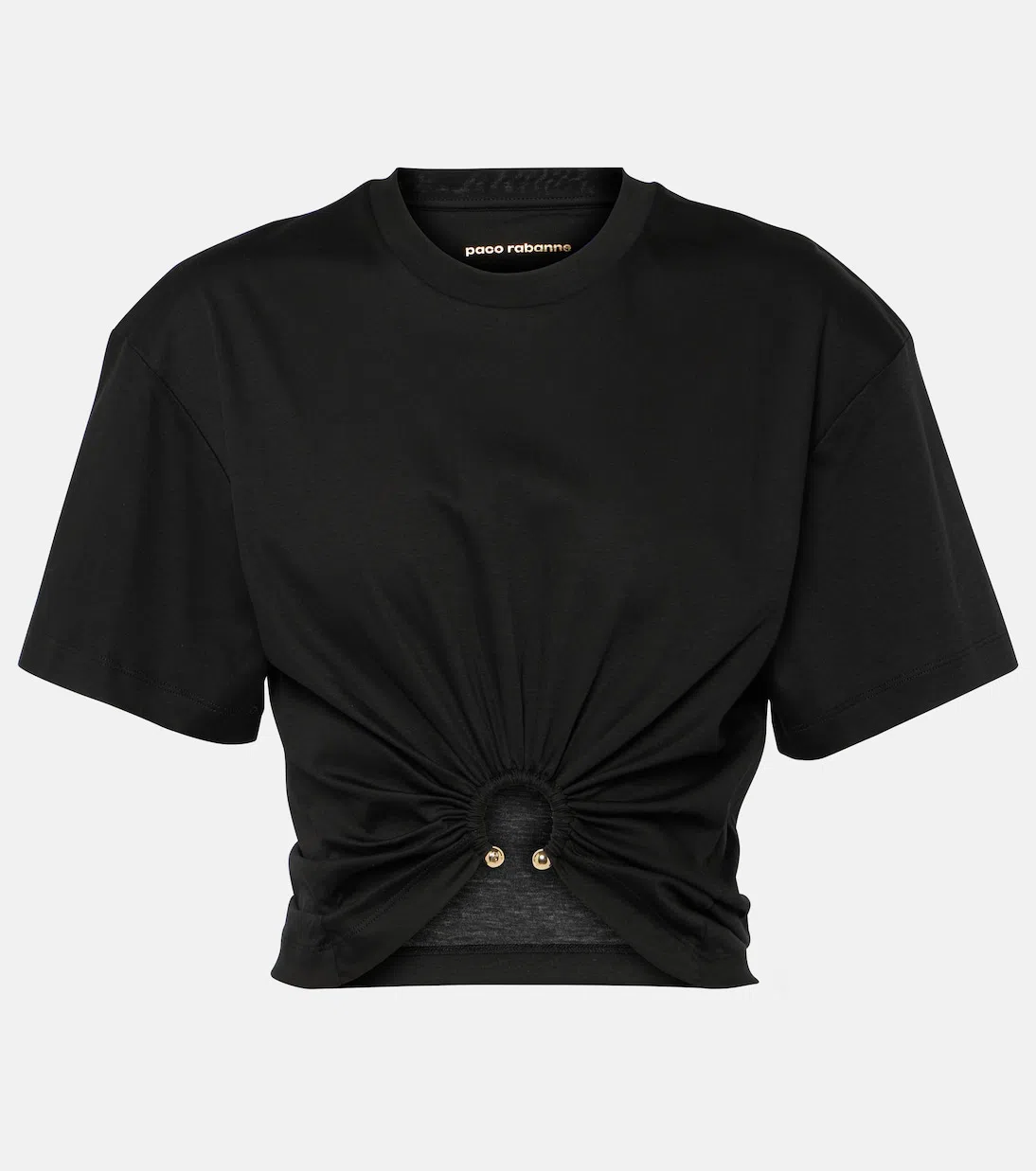 RABANNE Black Cotton Cropped T-shirt With Piercing