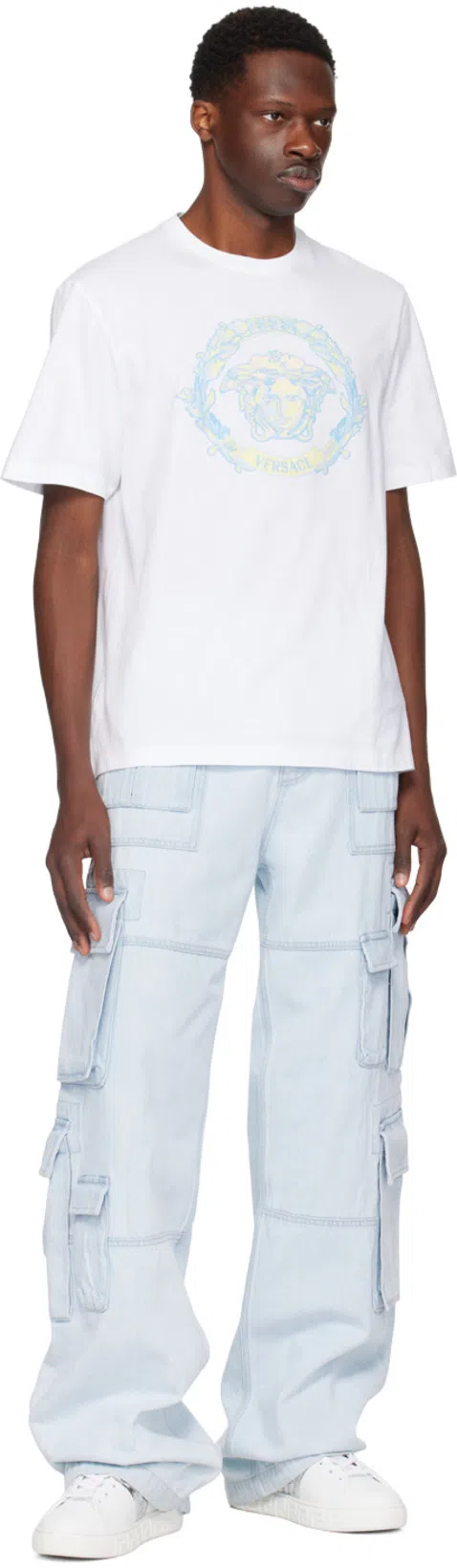 VERSACE Embroidered Greek Pattern Sneakers In White