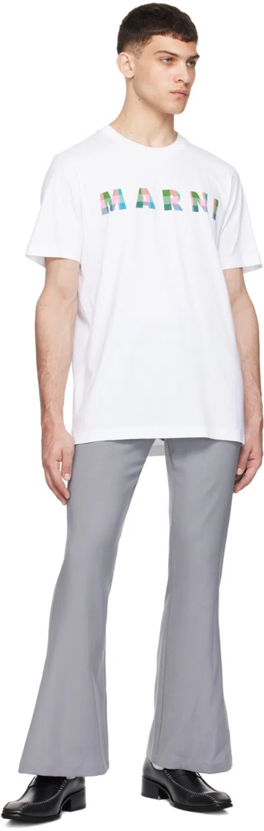 MARNI Gingham Logo-print Cotton T-shirt In White