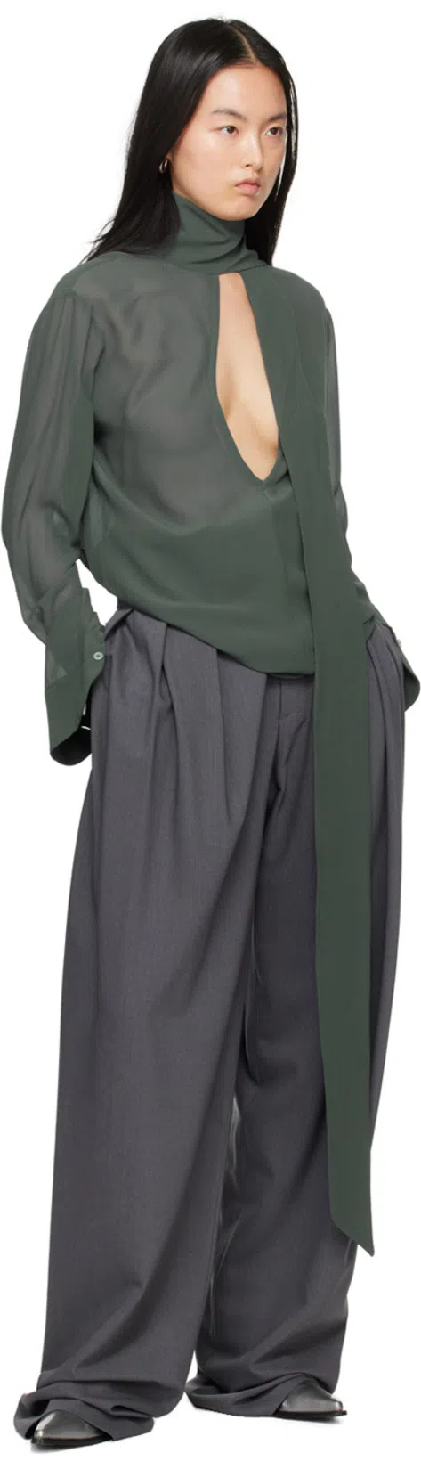 AARON ESH Gray Pleated Trousers In Grey