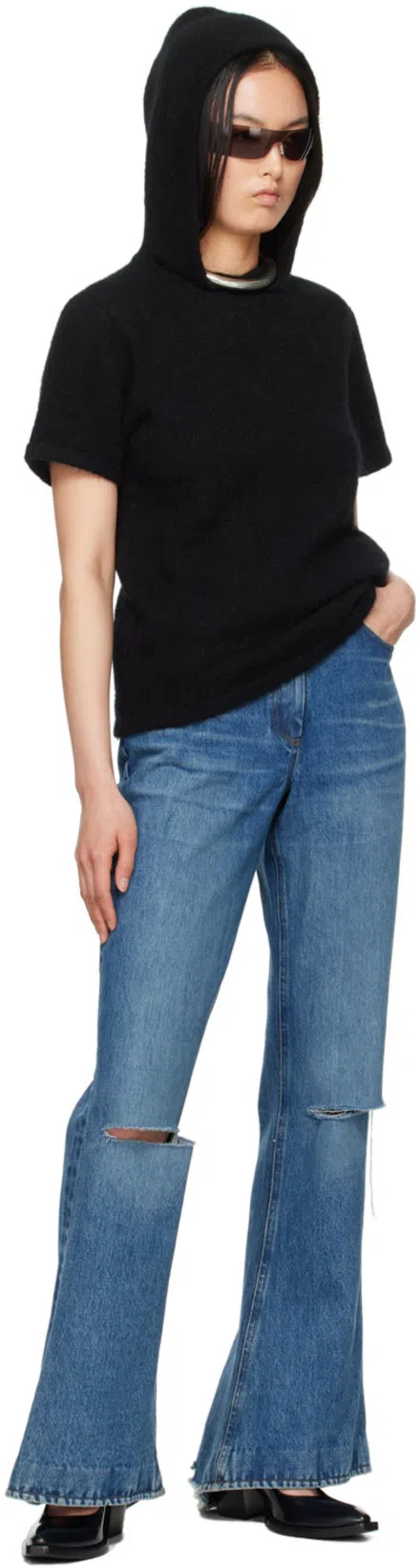 AARON ESH Blue Distressed Jeans In Blue Wash