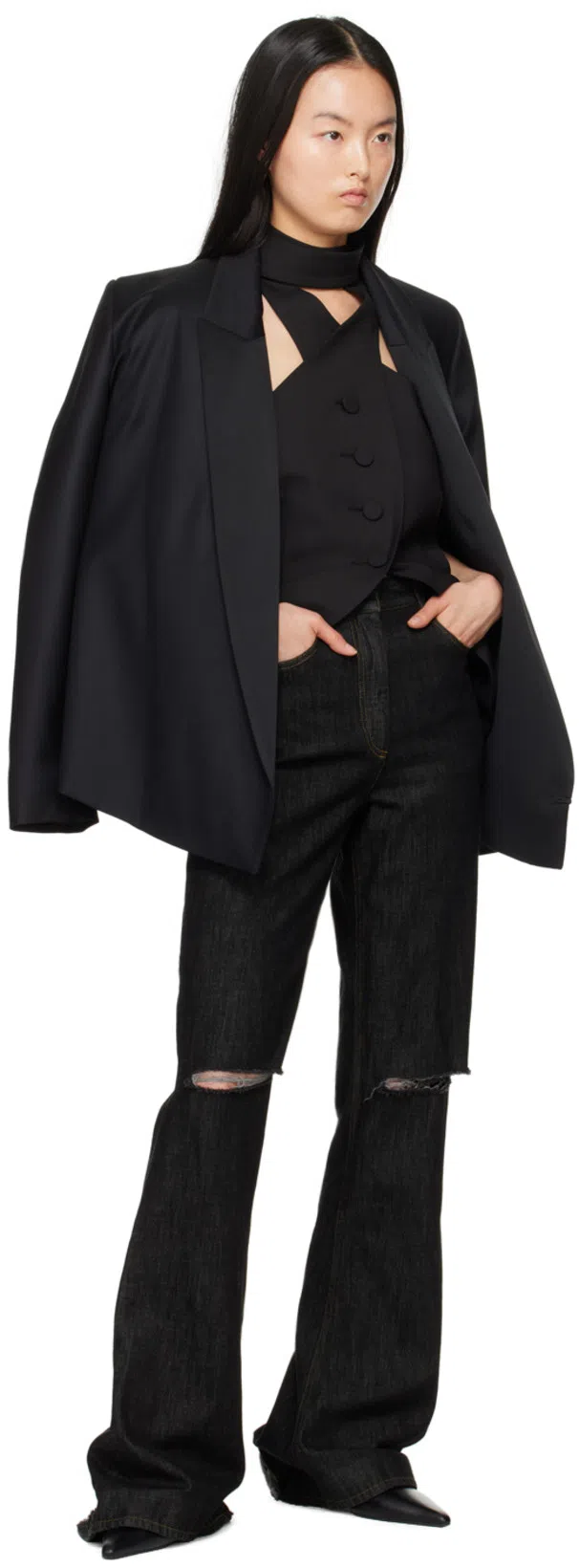 AARON ESH Womens Black Halter-neck Slim-fit Wool Waistcoat