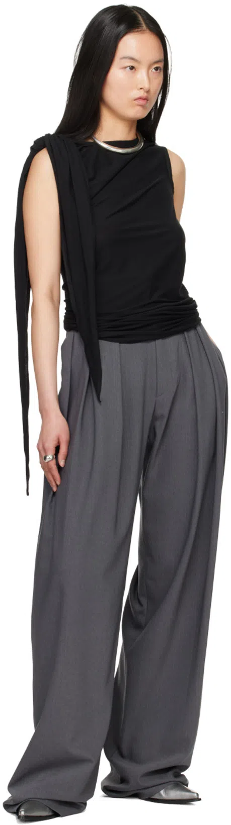 AARON ESH Gray Pleated Trousers In Grey