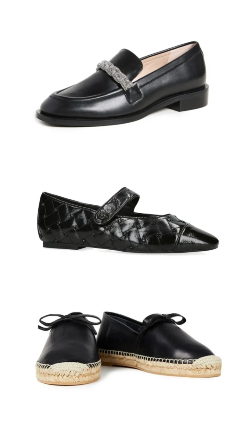 Comfortable embellished flats | Wearing: Stuart Weitzman Crystal-embellished Chain-link Loafers In Black; Redv Bow-embellished Leather Espadrilles In Black