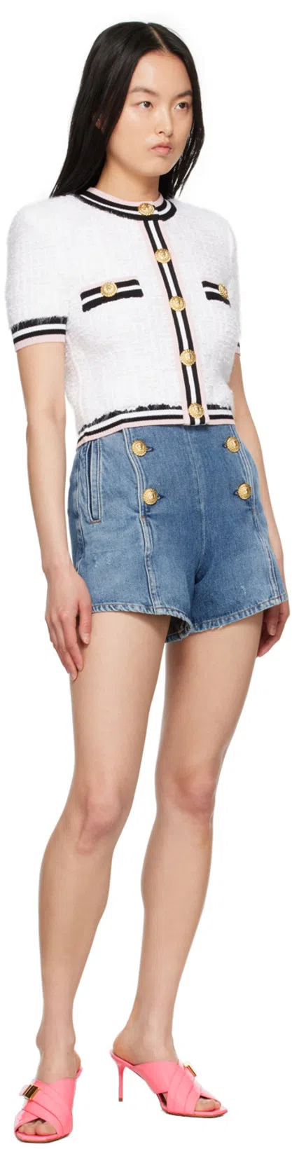 BALMAIN 6-button High Waist Denim Shorts In Blue