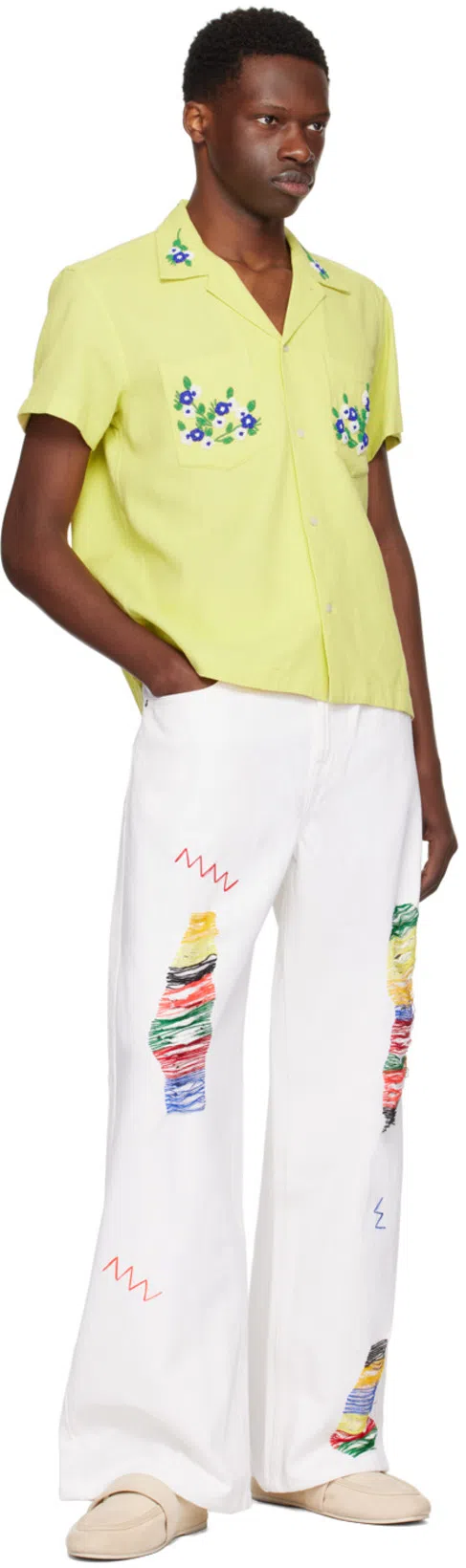 BODE Mens Beaded Chicory Short-sleeve Shirt In Yellow