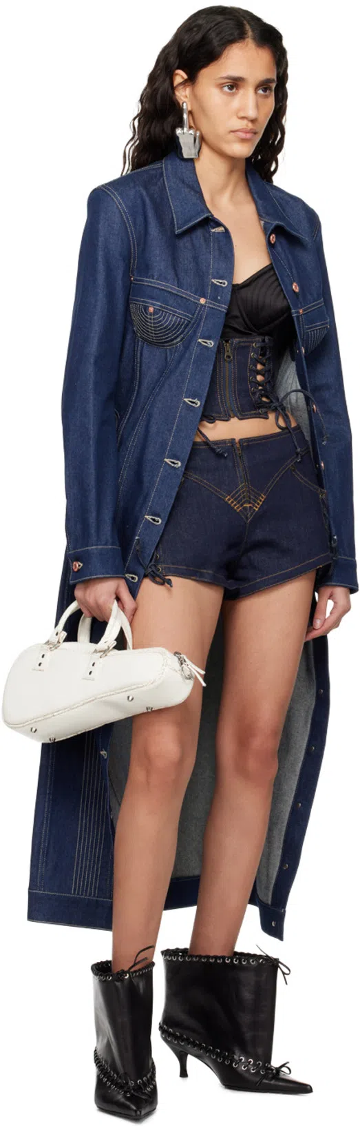 JEAN PAUL GAULTIER Navy Blue Denim Trompe-lil Coat