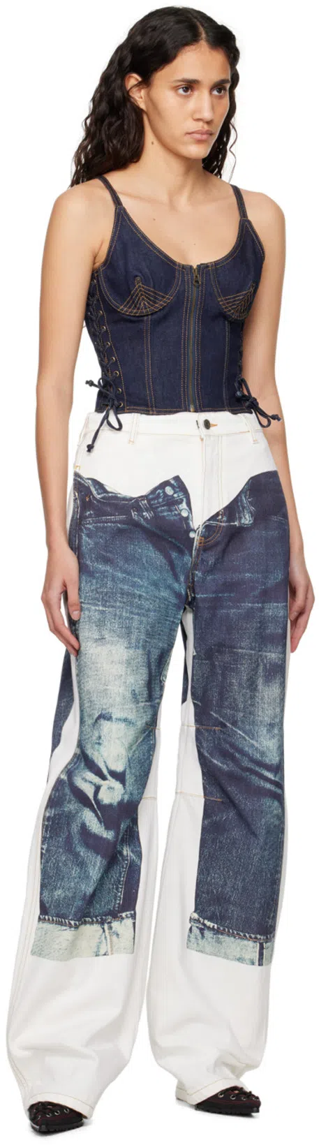 JEAN PAUL GAULTIER Contrast-stitching Denim Corset Top In Blue