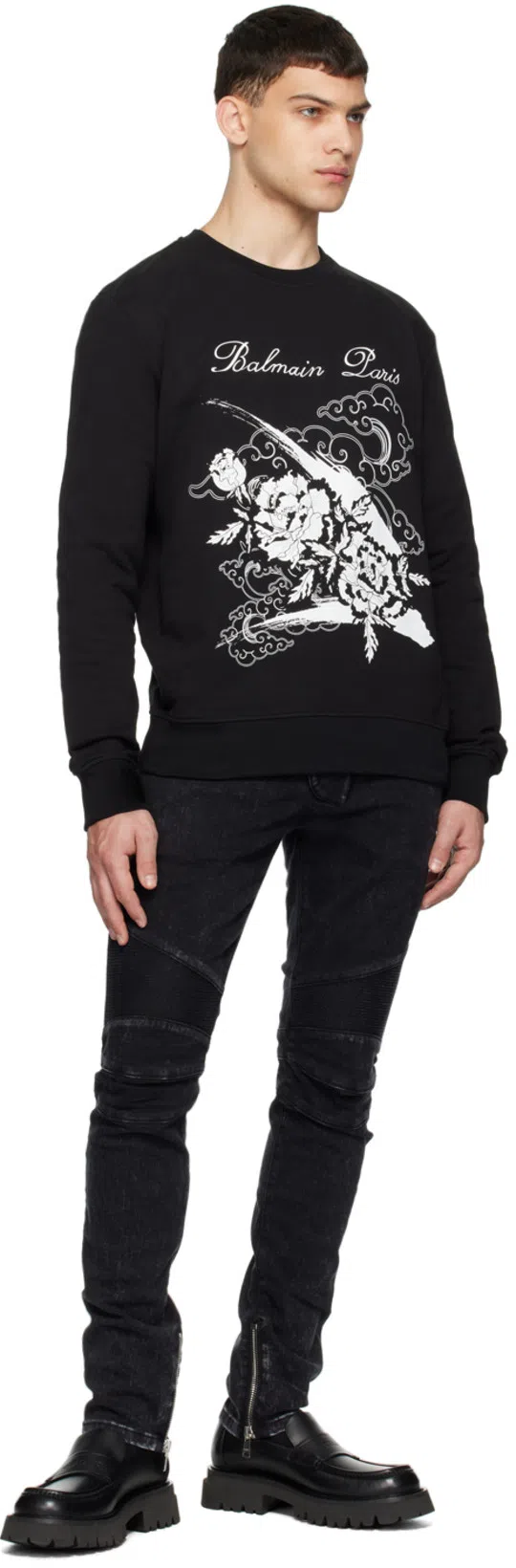 BALMAIN Slim Cut Ribbed Faded Cotton Jeans In Black