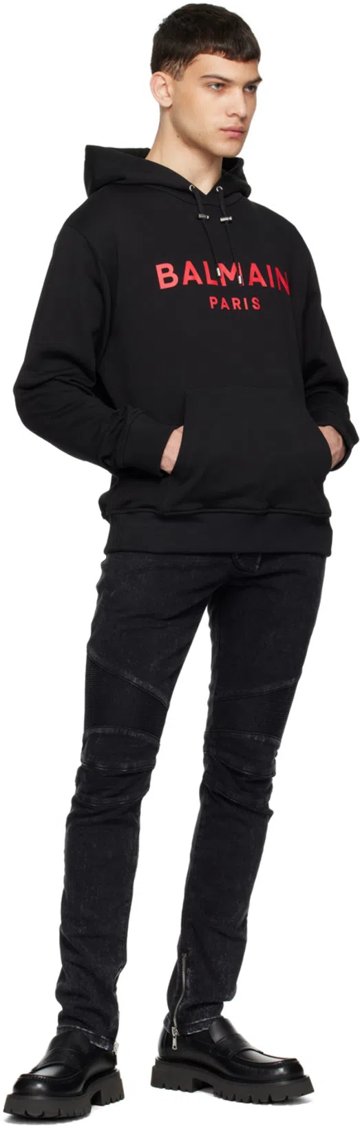 BALMAIN Slim Cut Ribbed Faded Cotton Jeans In Black