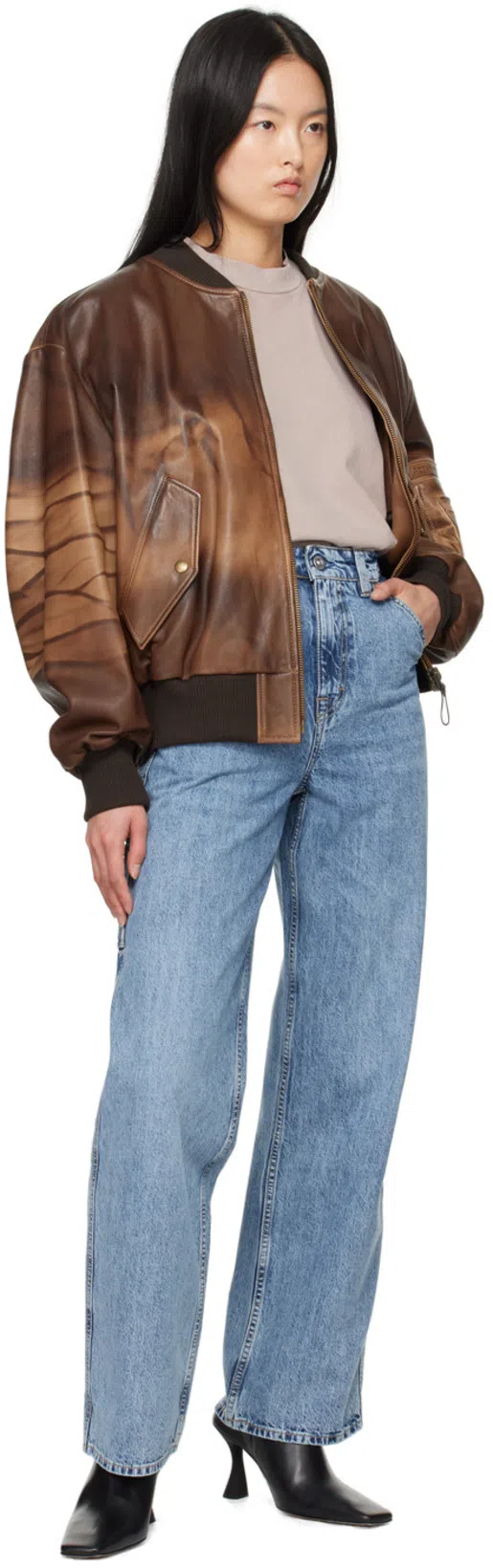 ACNE STUDIOS Lastro Leather Bomber Jacket In 700 Brown