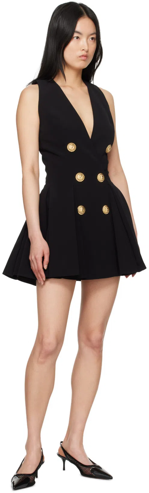 BALMAIN Black Mini Dress With Gold Buttons