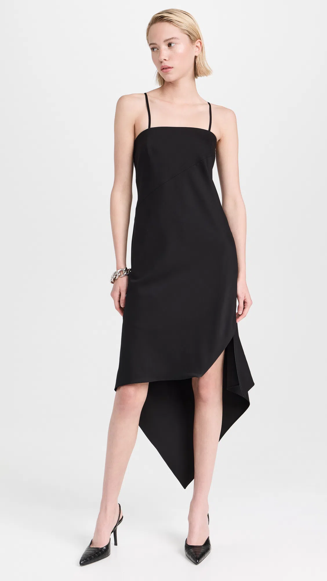 HELMUT LANG Scarf Hem Wool Midi Dress In Black