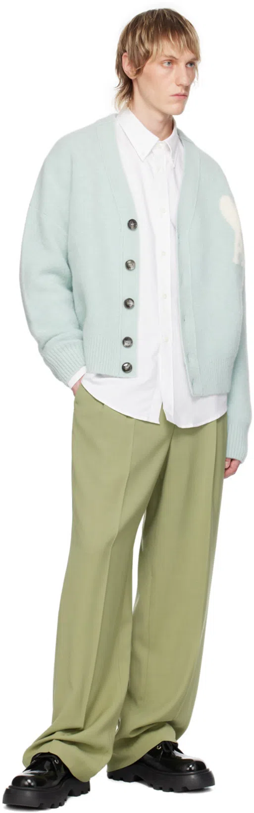 AMI ALEXANDRE MATTIUSSI Adc Button-down Collar Logo-embroidered Striped Cotton Oxford Shirt In Blue