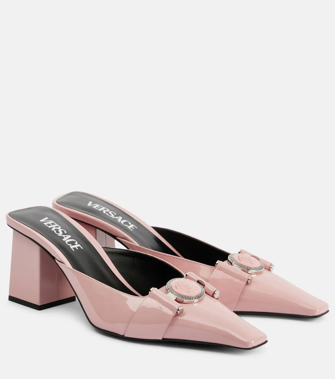 VERSACE Medusa Patent Leather Mules In Pink
