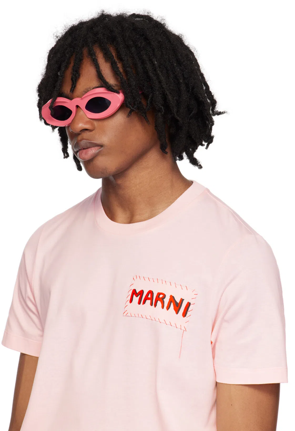 MARNI Logo-patch Cotton-jersey T-shirt In Pink