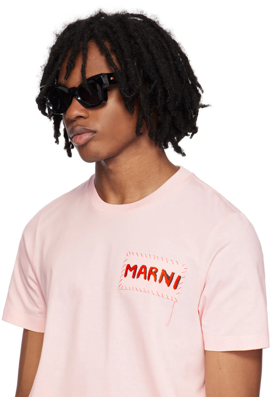 MARNI Logo-patch Cotton-jersey T-shirt In Pink