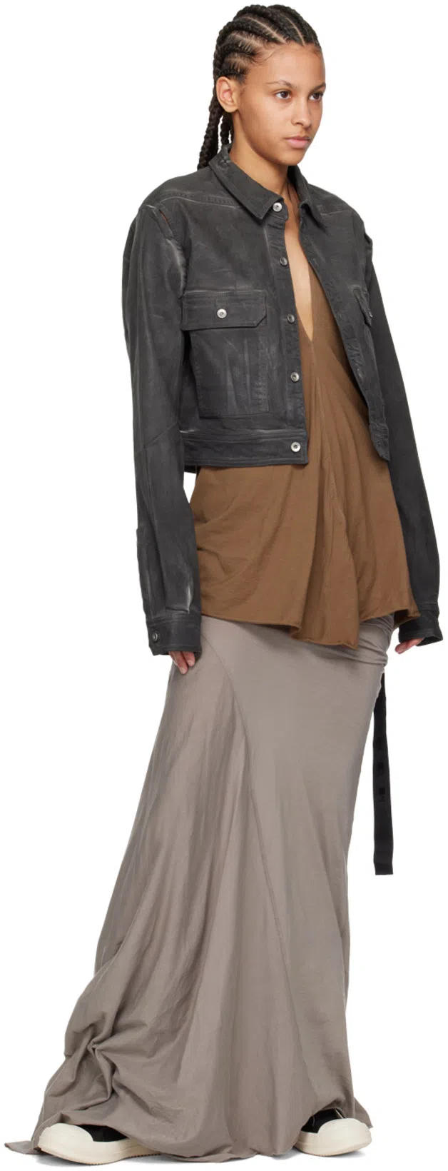 RICK OWENS DRKSHDW Gray Cape Sleeve Cropped Denim Jacket In 78 Dark Dust
