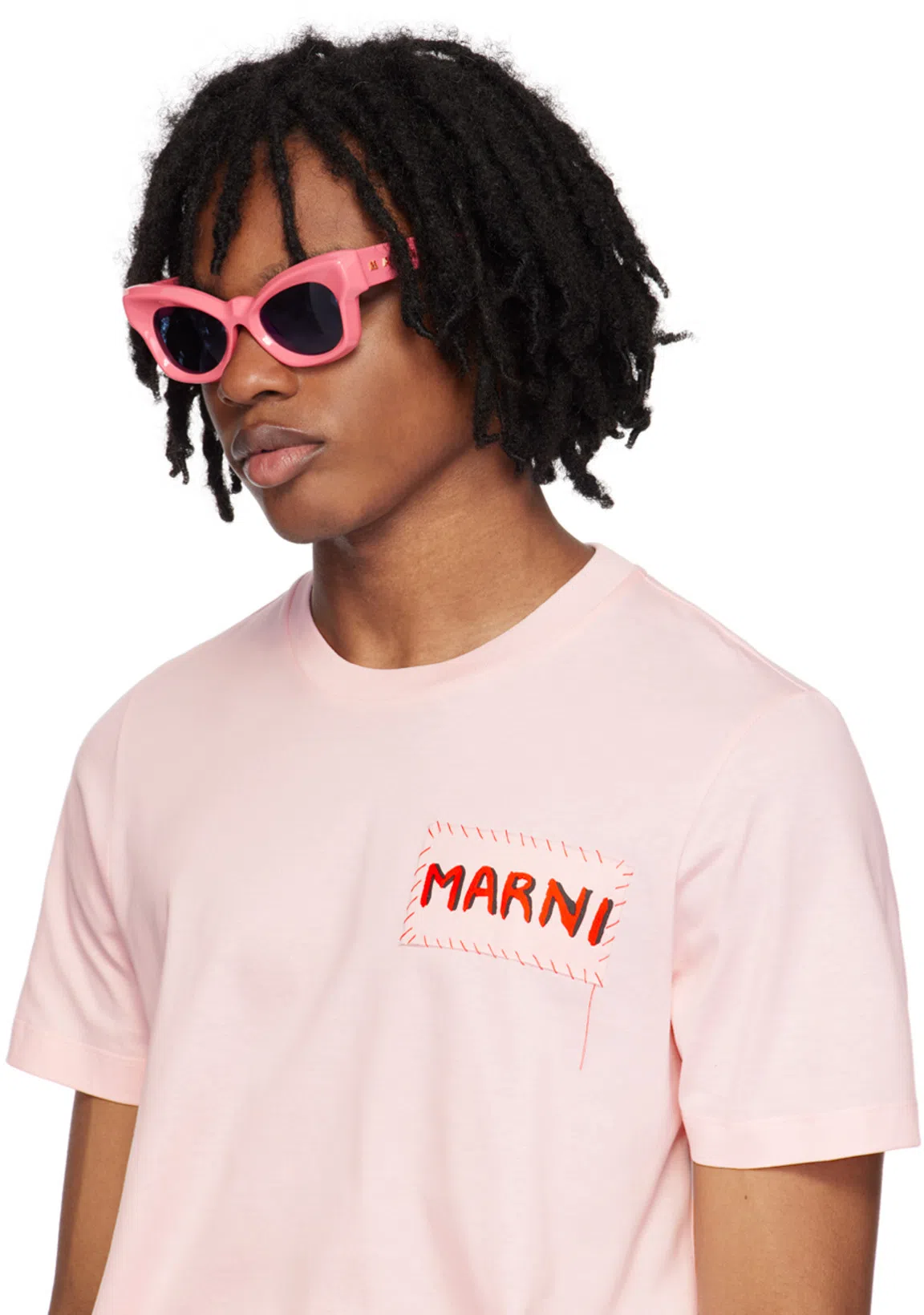 MARNI Logo-patch Cotton-jersey T-shirt In Pink