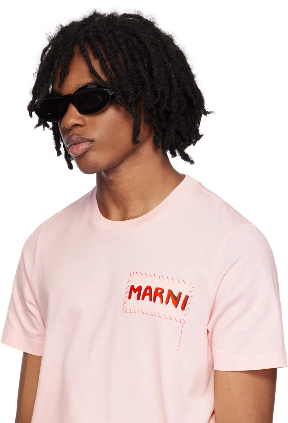 MARNI Logo-patch Cotton-jersey T-shirt In Pink