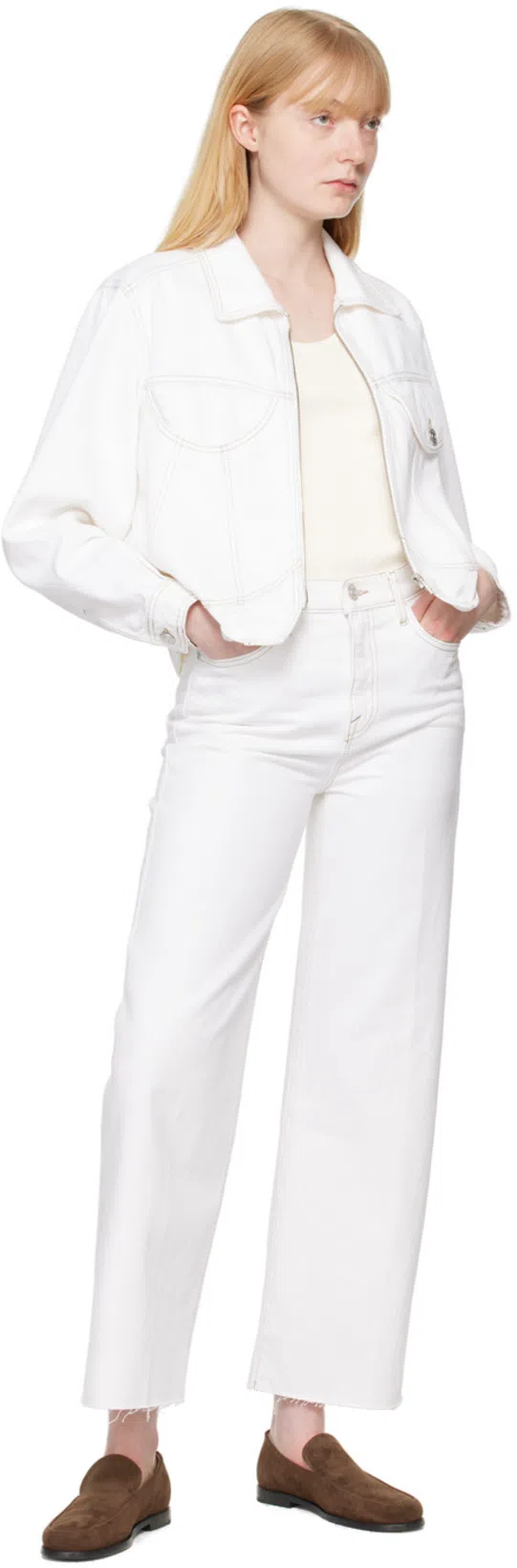 FRAME The Pencil Crop High Waist Ankle Slim Straight Leg Jeans In White