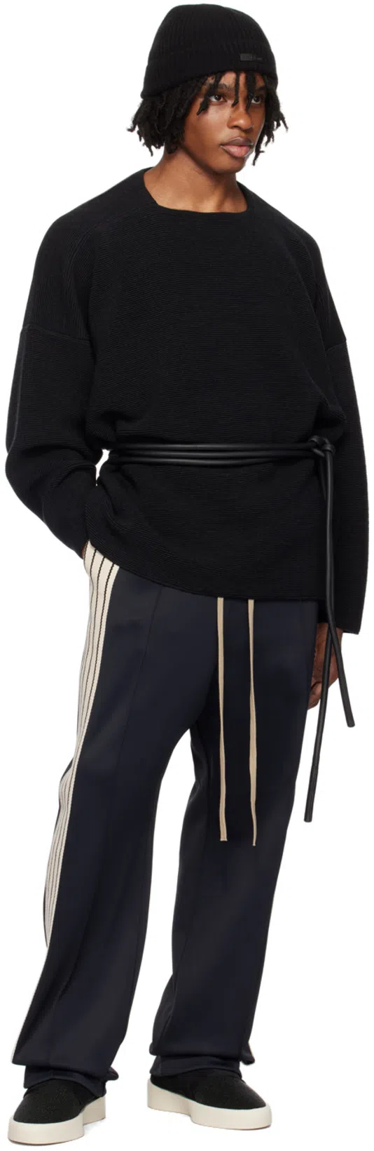 FEAR OF GOD Black Dropped Shoulder Sweater In Melange Black