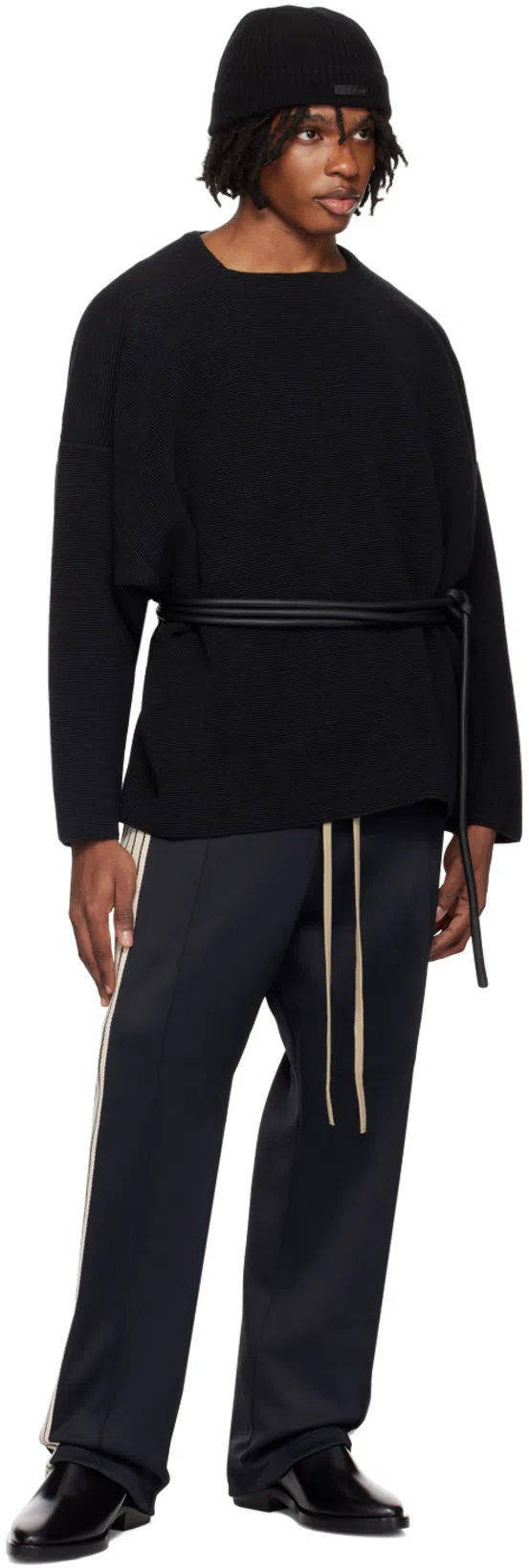 FEAR OF GOD Black Dropped Shoulder Sweater In Melange Black
