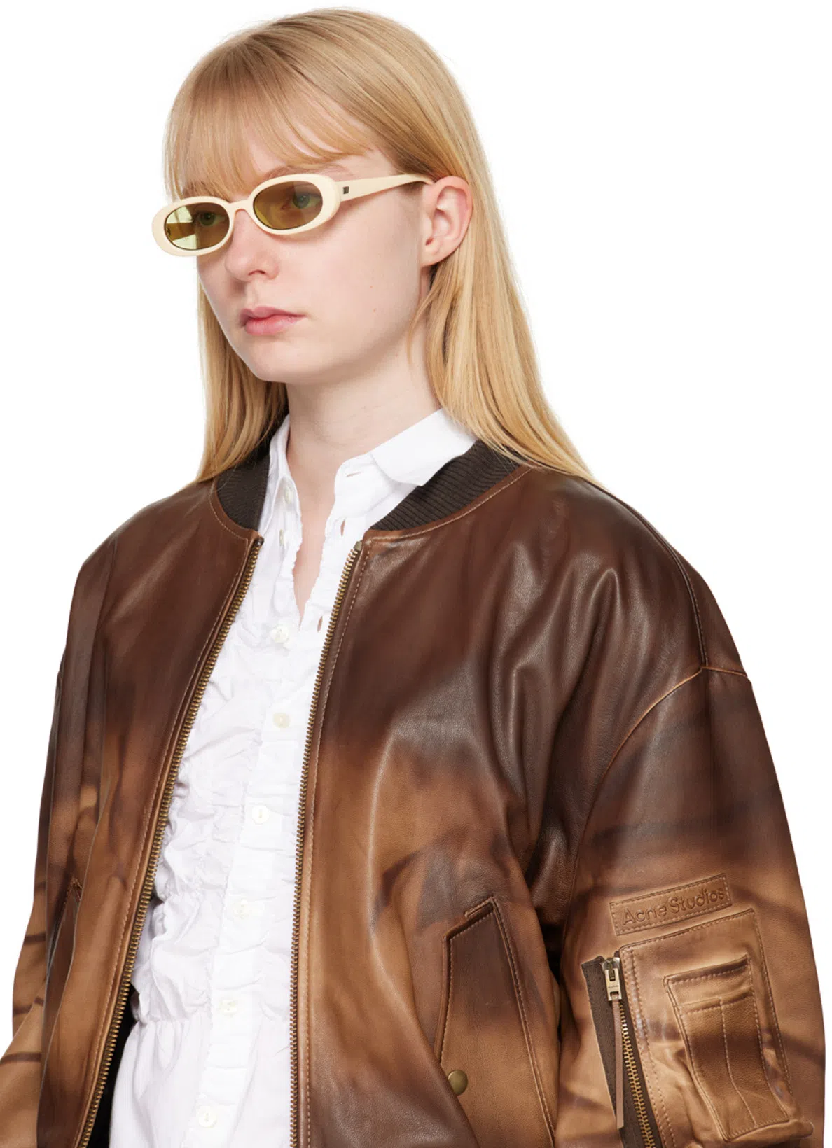 ACNE STUDIOS Lastro Leather Bomber Jacket In 700 Brown