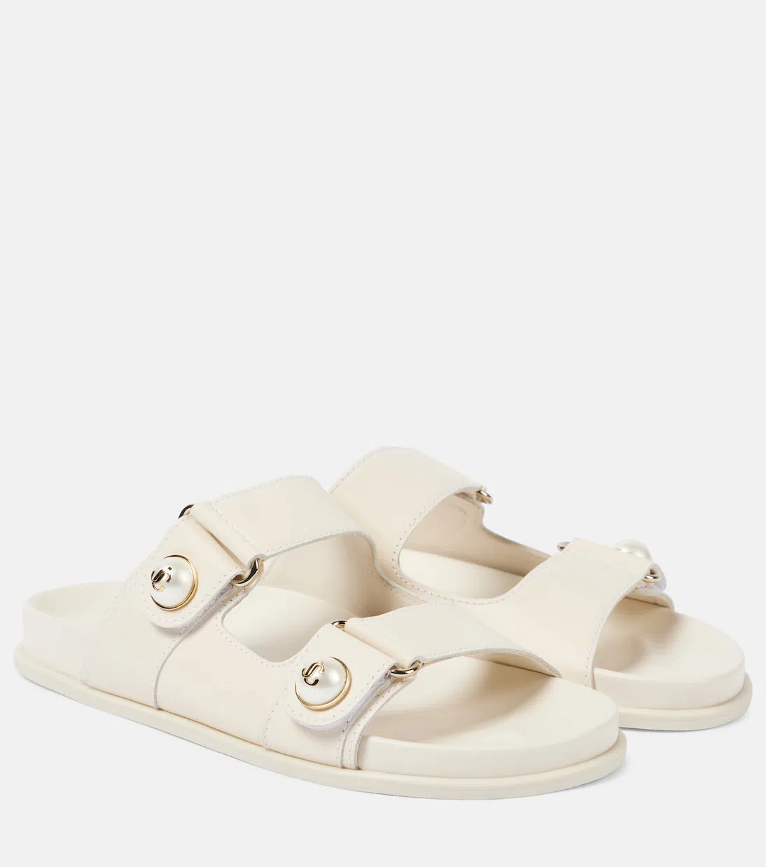 JIMMY CHOO Fayence Faux Pearl-embellished Raffia Slides In White
